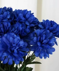 Silkflowersfactory Chrysanthemums Small Chrysanthemum Bush Artificial Silk Flowers - Royal Blue