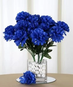Silkflowersfactory Chrysanthemums Small Chrysanthemum Bush Artificial Silk Flowers - Royal Blue
