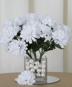 Silkflowersfactory Small Chrysanthemum Bush Artificial Silk Flowers - White Chrysanthemums