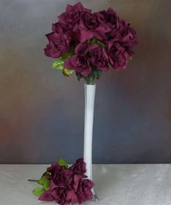 Silkflowersfactory Velvet Open Rose Bush Artificial Silk Flowers - Burgundy