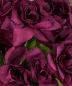 Silkflowersfactory Velvet Open Rose Bush Artificial Silk Flowers - Burgundy