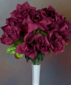 Silkflowersfactory Velvet Open Rose Bush Artificial Silk Flowers - Burgundy 7 Silkflowersfactory Velvet Open Rose Bush Artificial Silk Flowers - Burgundy