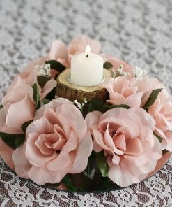 Silkflowersfactory Silk Rose Candle Ring Artificial Flowers - Blush - 4 Pcs Rose Candle Rings