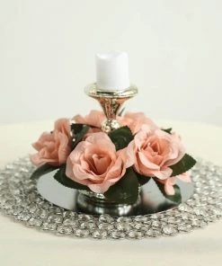 HIER_1600 4 Pack Dusty Rose Artificial Silk Rose Floral Candle Rings Rose Candle Rings