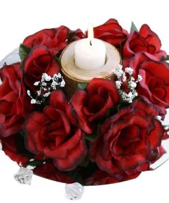 Silkflowersfactory Silk Rose Candle Ring Artificial Flowers - Black / Red - 4 Pcs Rose Candle Rings 7 Silkflowersfactory Silk Rose Candle Ring Artificial Flowers - Black / Red - 4 Pcs Rose Candle Rings