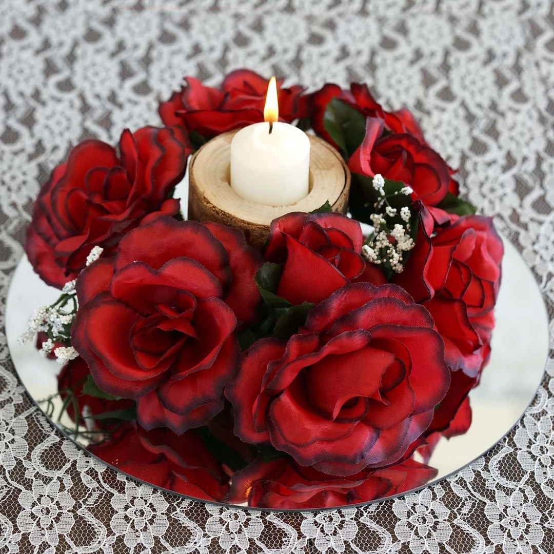 Silkflowersfactory Silk Rose Candle Ring Artificial Flowers - Black / Red - 4 Pcs Rose Candle Rings 4 Silkflowersfactory Silk Rose Candle Ring Artificial Flowers - Black / Red - 4 Pcs Rose Candle Rings