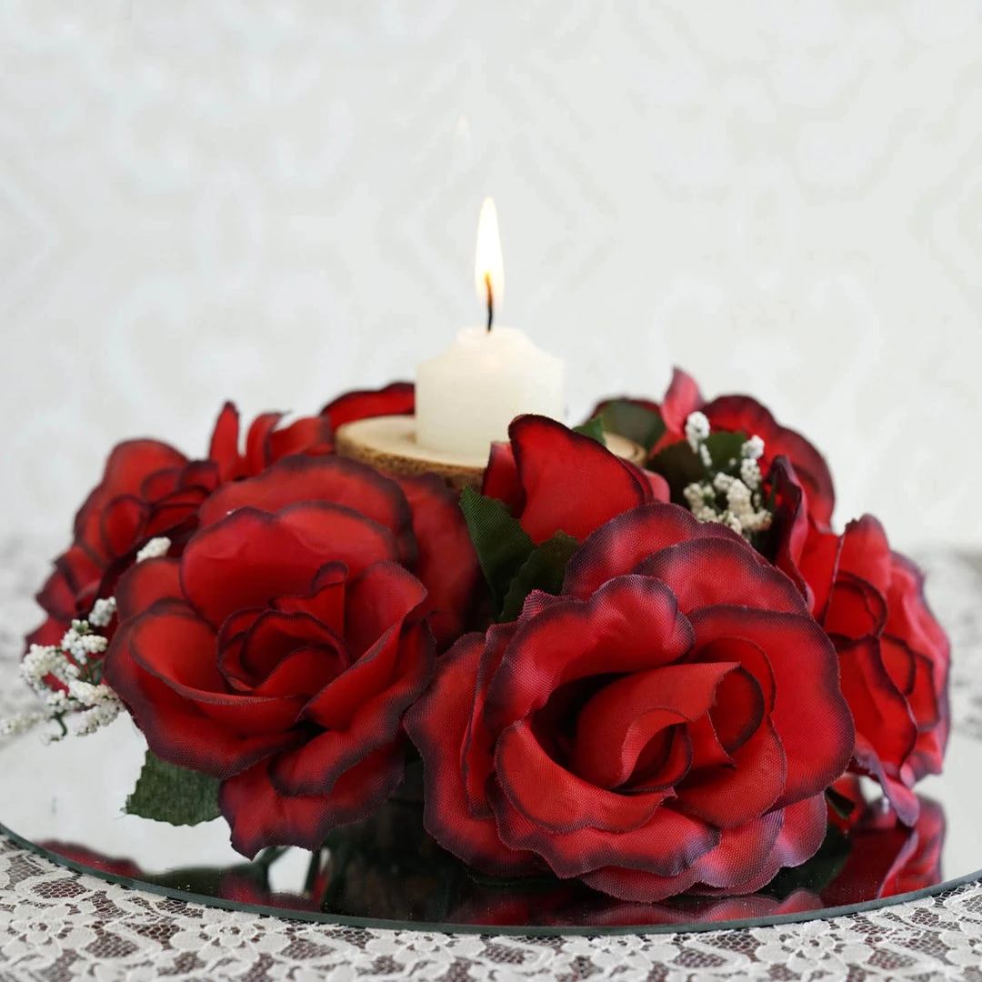 Silkflowersfactory Silk Rose Candle Ring Artificial Flowers - Black / Red - 4 Pcs Rose Candle Rings 3 Silkflowersfactory Silk Rose Candle Ring Artificial Flowers - Black / Red - 4 Pcs Rose Candle Rings