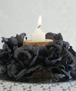 Silkflowersfactory Silk Rose Candle Rings Artificial Flowers - Black - 4 Pcs
