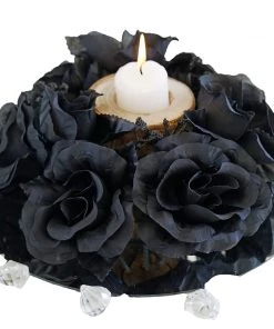 Silkflowersfactory Silk Rose Candle Rings Artificial Flowers - Black - 4 Pcs