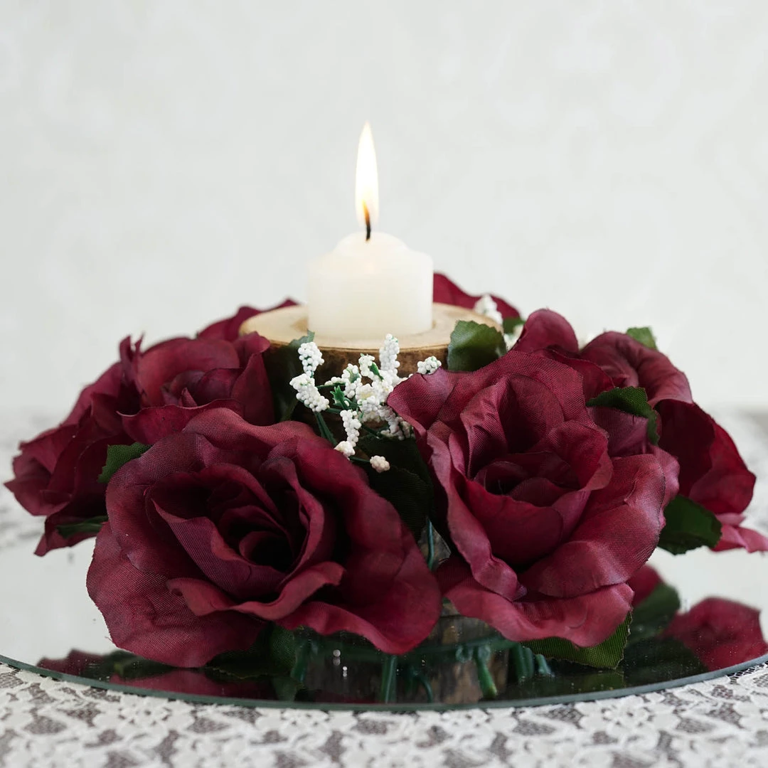Silkflowersfactory Rose Candle Rings Silk Rose Candle Ring Artificial Flowers - Burgundy - 4 Pcs 3 Silkflowersfactory Rose Candle Rings Silk Rose Candle Ring Artificial Flowers - Burgundy - 4 Pcs
