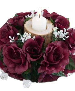 Silkflowersfactory Rose Candle Rings Silk Rose Candle Ring Artificial Flowers - Burgundy - 4 Pcs 7 Silkflowersfactory Rose Candle Rings Silk Rose Candle Ring Artificial Flowers - Burgundy - 4 Pcs