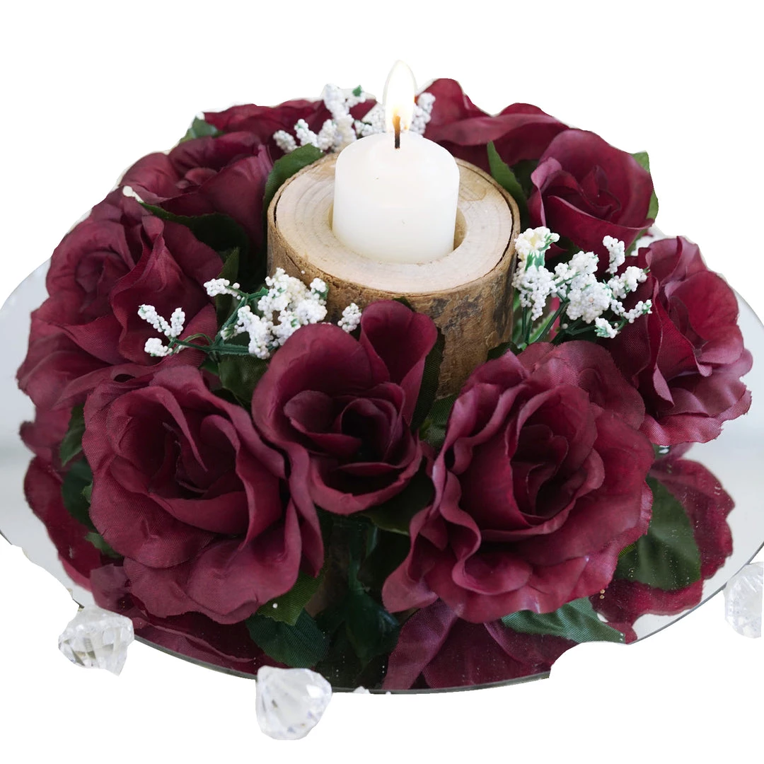 Silkflowersfactory Rose Candle Rings Silk Rose Candle Ring Artificial Flowers - Burgundy - 4 Pcs 5 Silkflowersfactory Rose Candle Rings Silk Rose Candle Ring Artificial Flowers - Burgundy - 4 Pcs
