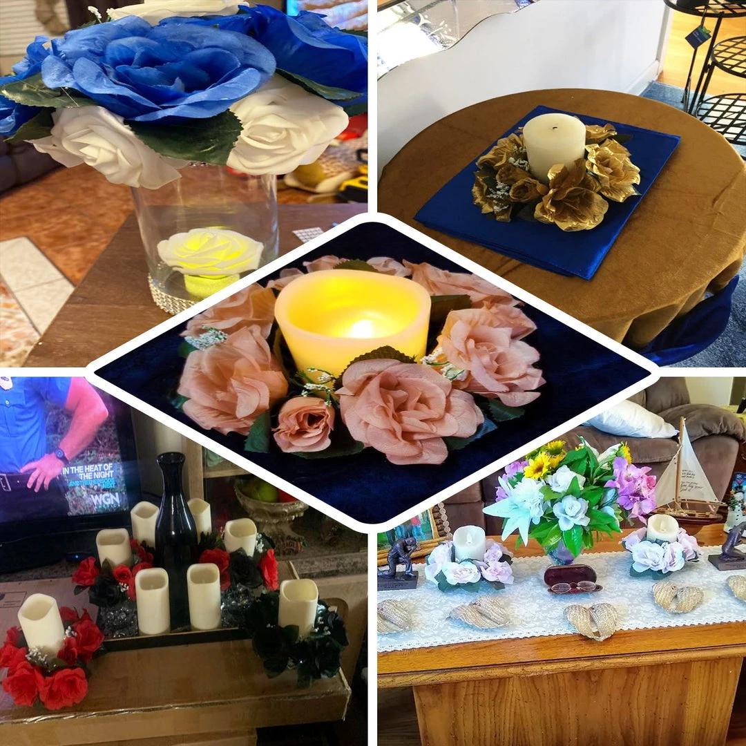 HIER_1600 4 Pack White Artificial Silk Rose Floral Candle Rings 7 HIER_1600 4 Pack White Artificial Silk Rose Floral Candle Rings