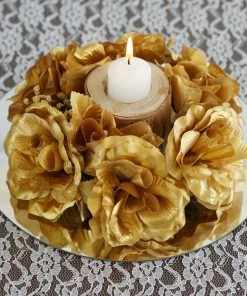 Silkflowersfactory Silk Rose Candle Ring Artificial Flowers - Gold - 4 Pcs