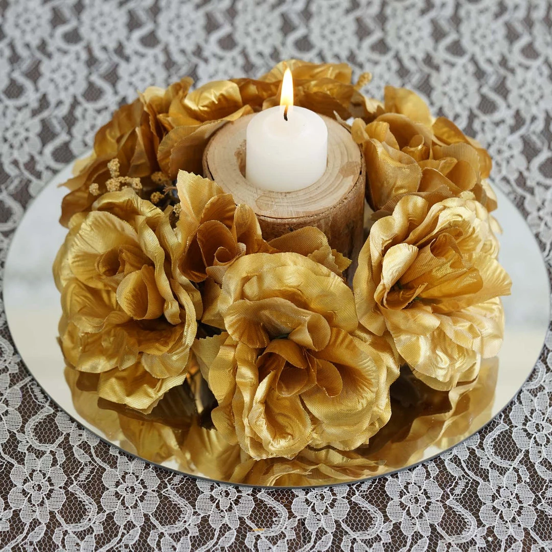 Silkflowersfactory Silk Rose Candle Ring Artificial Flowers - Gold - 4 Pcs 4 Silkflowersfactory Silk Rose Candle Ring Artificial Flowers - Gold - 4 Pcs