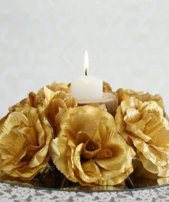 Silkflowersfactory Silk Rose Candle Ring Artificial Flowers - Gold - 4 Pcs