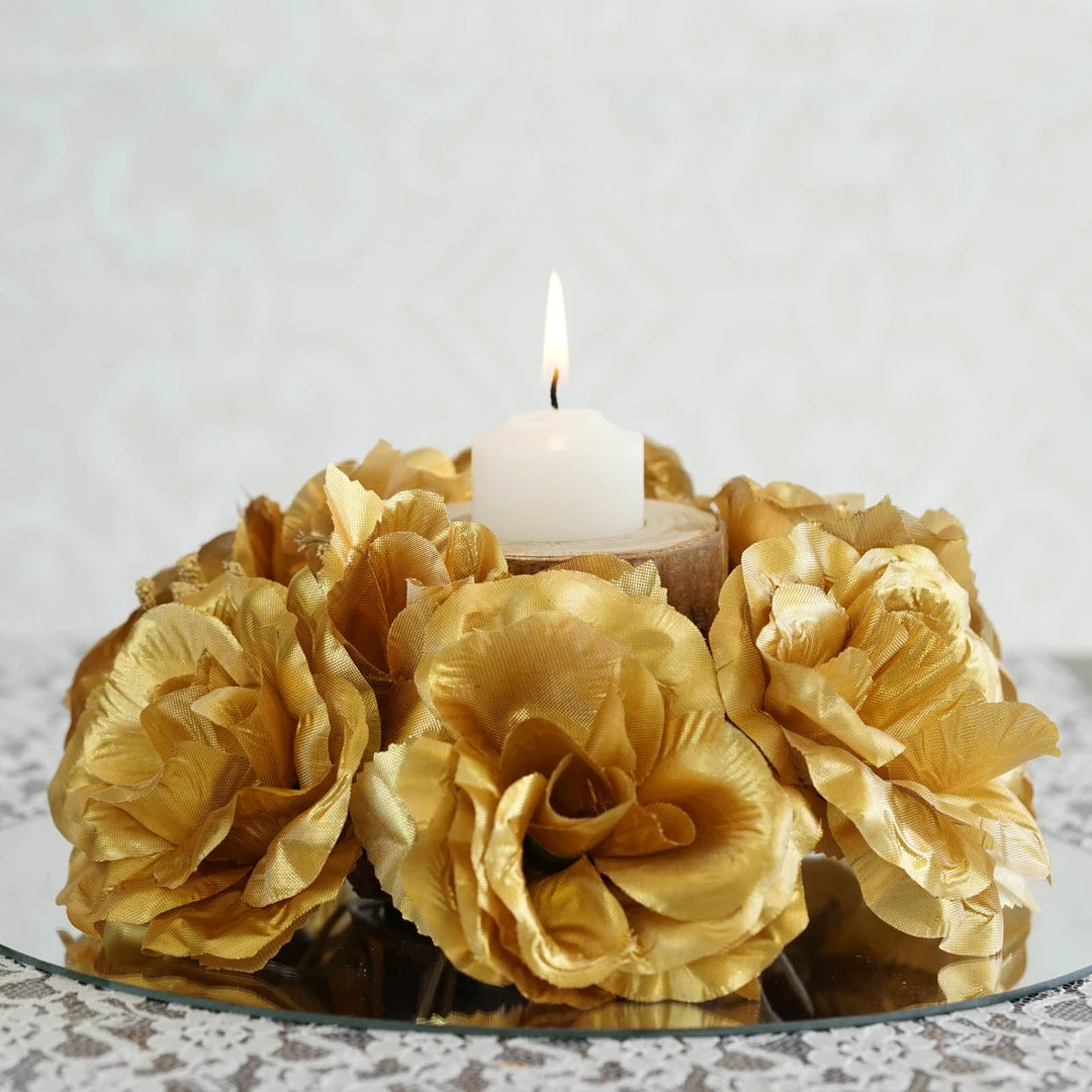 Silkflowersfactory Silk Rose Candle Ring Artificial Flowers - Gold - 4 Pcs 3 Silkflowersfactory Silk Rose Candle Ring Artificial Flowers - Gold - 4 Pcs