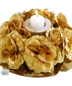 Silkflowersfactory Silk Rose Candle Ring Artificial Flowers - Gold - 4 Pcs 7 Silkflowersfactory Silk Rose Candle Ring Artificial Flowers - Gold - 4 Pcs