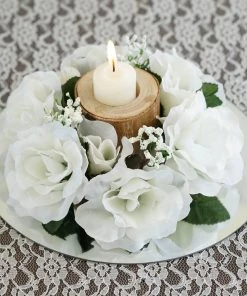 Silkflowersfactory Silk Rose Candle Ring Artificial Flowers - Ivory - 4 Pcs Rose Candle Rings