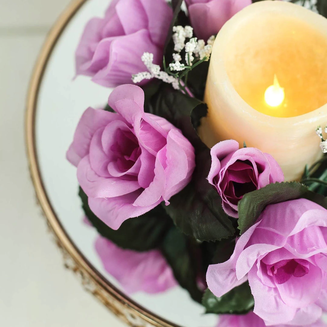 HIER_1600 4 Pack Lavender Artificial Silk Rose Floral Candle Rings Rose Candle Rings 12 HIER_1600 4 Pack Lavender Artificial Silk Rose Floral Candle Rings Rose Candle Rings