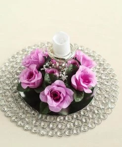 HIER_1600 4 Pack Lavender Artificial Silk Rose Floral Candle Rings Rose Candle Rings