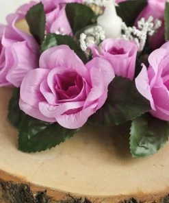HIER_1600 4 Pack Lavender Artificial Silk Rose Floral Candle Rings Rose Candle Rings 24 HIER_1600 4 Pack Lavender Artificial Silk Rose Floral Candle Rings Rose Candle Rings