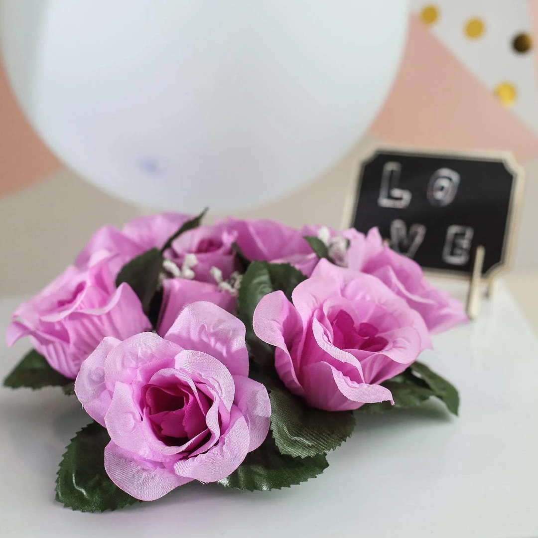 HIER_1600 4 Pack Lavender Artificial Silk Rose Floral Candle Rings Rose Candle Rings 14 HIER_1600 4 Pack Lavender Artificial Silk Rose Floral Candle Rings Rose Candle Rings