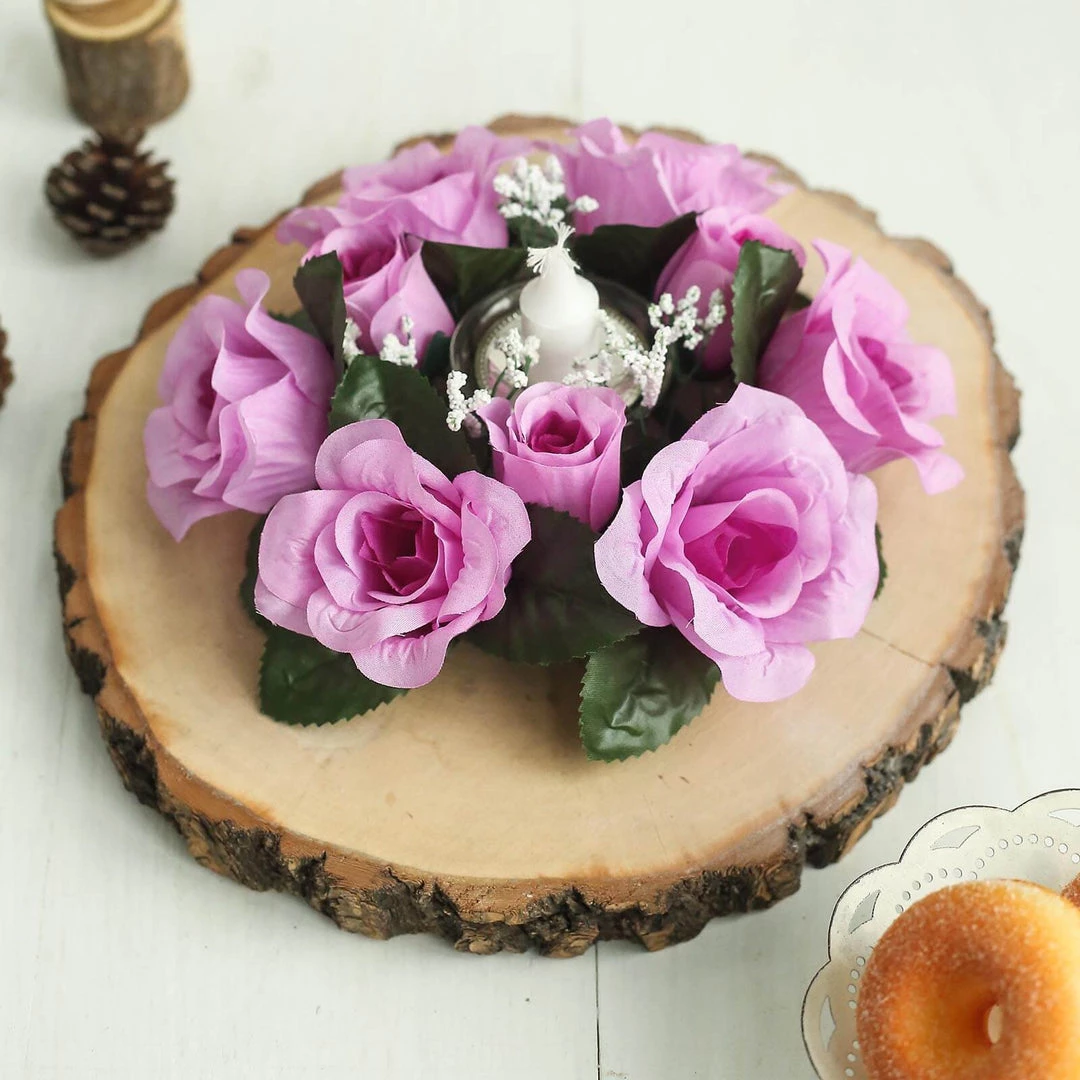 HIER_1600 4 Pack Lavender Artificial Silk Rose Floral Candle Rings Rose Candle Rings 10 HIER_1600 4 Pack Lavender Artificial Silk Rose Floral Candle Rings Rose Candle Rings