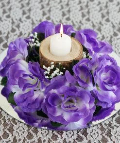 Silkflowersfactory Rose Candle Rings Silk Rose Candle Ring Artificial Flowers - Purple - 4 Pcs
