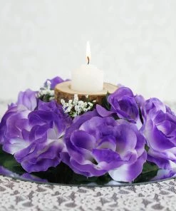 Silkflowersfactory Rose Candle Rings Silk Rose Candle Ring Artificial Flowers - Purple - 4 Pcs