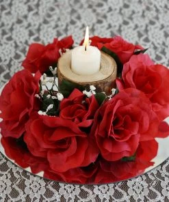 Silkflowersfactory Rose Candle Rings Silk Rose Candle Ring Artificial Flowers - Red - 4 Pcs