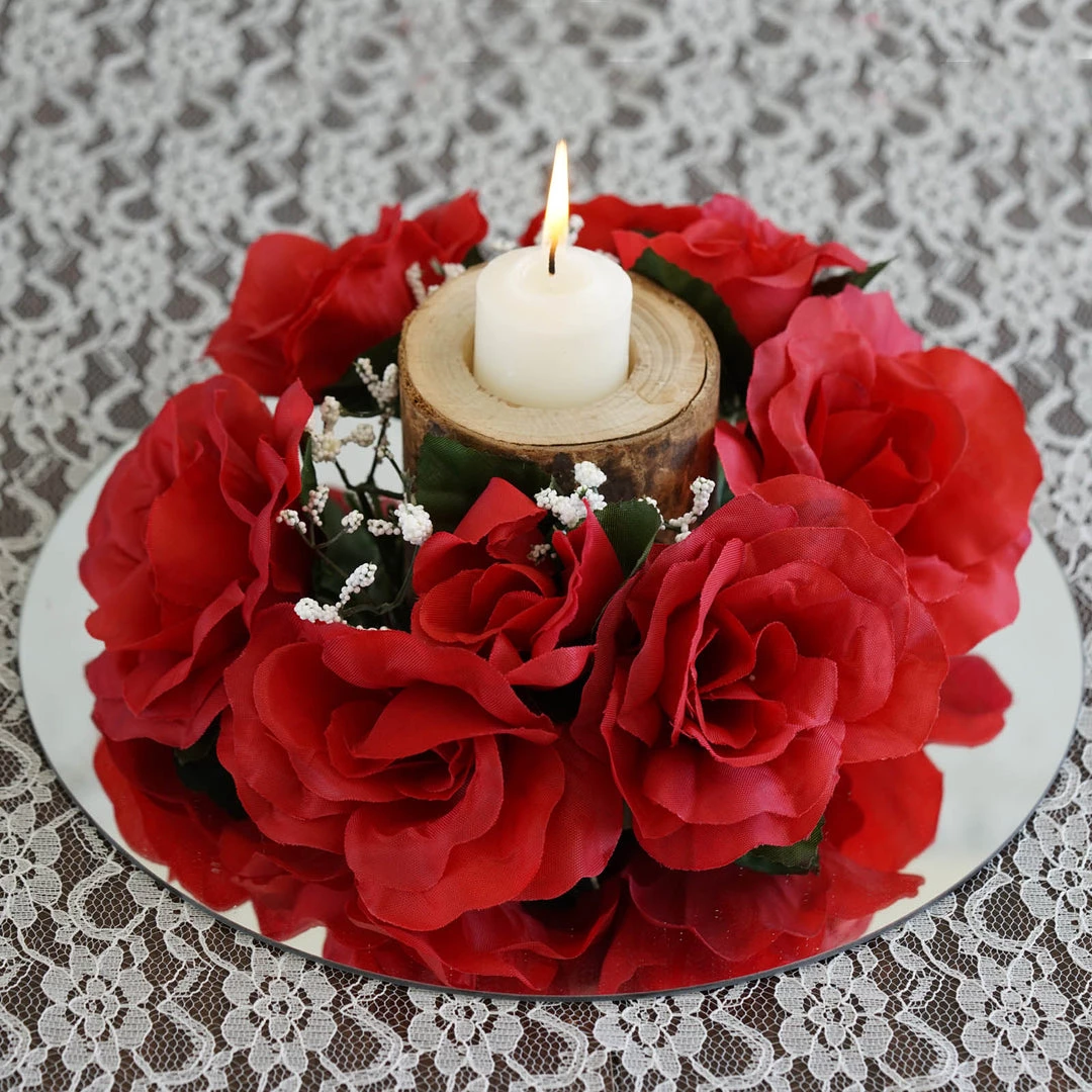 Silkflowersfactory Rose Candle Rings Silk Rose Candle Ring Artificial Flowers - Red - 4 Pcs 4 Silkflowersfactory Rose Candle Rings Silk Rose Candle Ring Artificial Flowers - Red - 4 Pcs