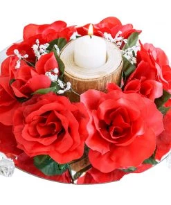Silkflowersfactory Rose Candle Rings Silk Rose Candle Ring Artificial Flowers - Red - 4 Pcs 7 Silkflowersfactory Rose Candle Rings Silk Rose Candle Ring Artificial Flowers - Red - 4 Pcs