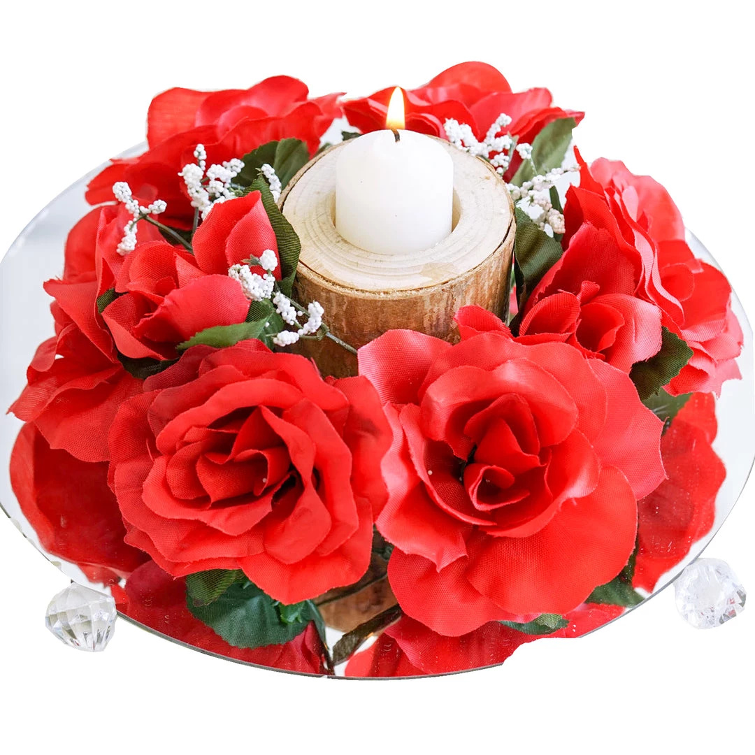 Silkflowersfactory Rose Candle Rings Silk Rose Candle Ring Artificial Flowers - Red - 4 Pcs 5 Silkflowersfactory Rose Candle Rings Silk Rose Candle Ring Artificial Flowers - Red - 4 Pcs