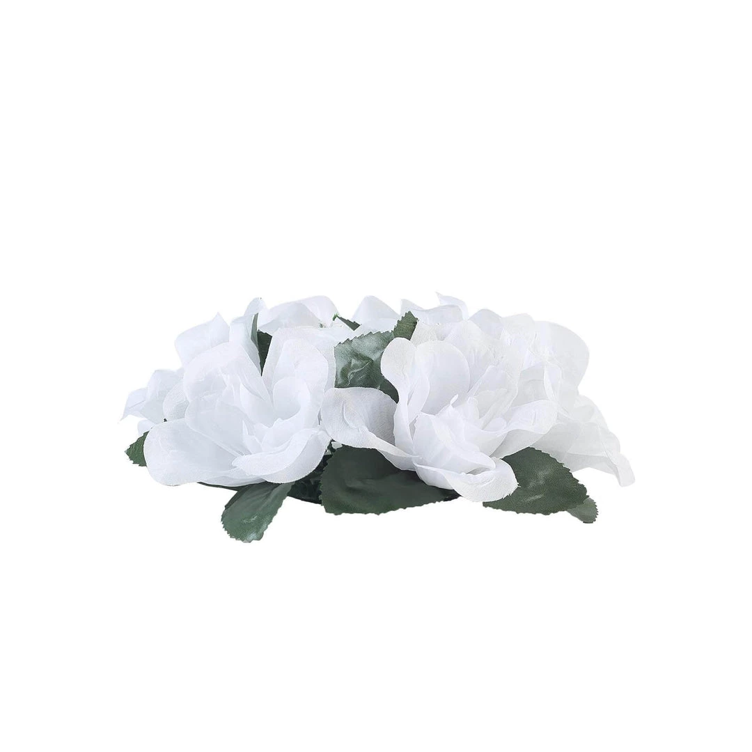 HIER_1600 4 Pack White Artificial Silk Rose Floral Candle Rings 9 HIER_1600 4 Pack White Artificial Silk Rose Floral Candle Rings