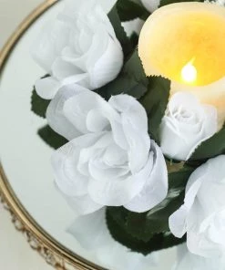 HIER_1600 4 Pack White Artificial Silk Rose Floral Candle Rings 22 HIER_1600 4 Pack White Artificial Silk Rose Floral Candle Rings