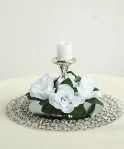 HIER_1600 4 Pack White Artificial Silk Rose Floral Candle Rings 23 HIER_1600 4 Pack White Artificial Silk Rose Floral Candle Rings