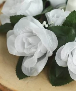 HIER_1600 4 Pack White Artificial Silk Rose Floral Candle Rings 24 HIER_1600 4 Pack White Artificial Silk Rose Floral Candle Rings
