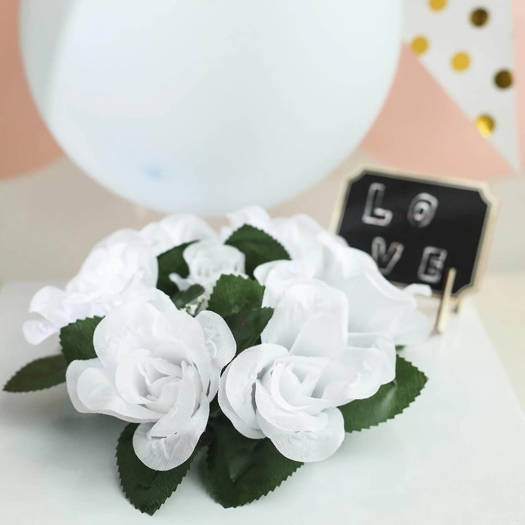 HIER_1600 4 Pack White Artificial Silk Rose Floral Candle Rings 14 HIER_1600 4 Pack White Artificial Silk Rose Floral Candle Rings
