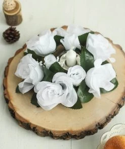 HIER_1600 4 Pack White Artificial Silk Rose Floral Candle Rings 21 HIER_1600 4 Pack White Artificial Silk Rose Floral Candle Rings