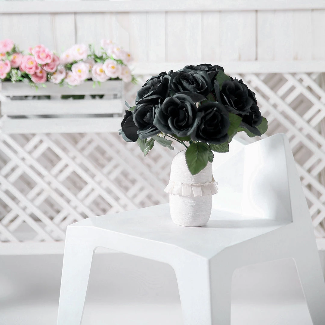 Silkflowersfactory Velvet Rose Bouquet Artificial Flowers- Black 10 Silkflowersfactory Velvet Rose Bouquet Artificial Flowers- Black