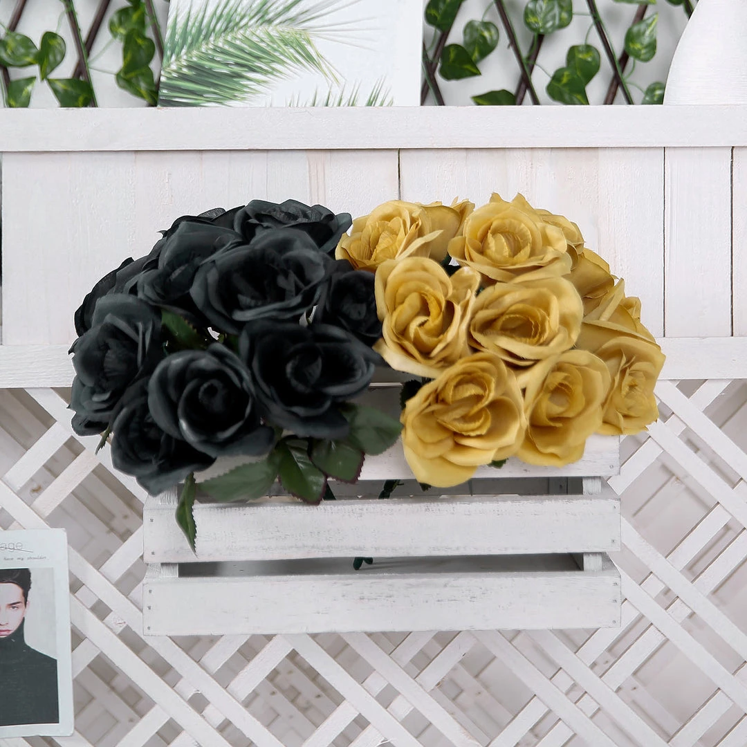 Silkflowersfactory Velvet Rose Bouquet Artificial Flowers- Black 12 Silkflowersfactory Velvet Rose Bouquet Artificial Flowers- Black