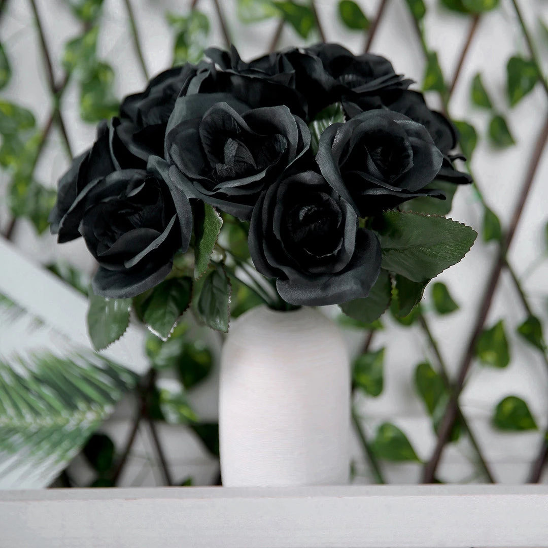 Silkflowersfactory Velvet Rose Bouquet Artificial Flowers- Black 13 Silkflowersfactory Velvet Rose Bouquet Artificial Flowers- Black