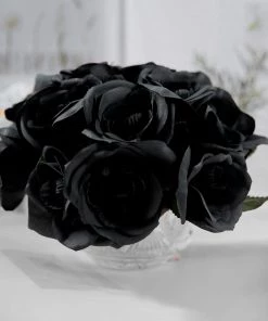 Silkflowersfactory Velvet Rose Bouquet Artificial Flowers- Black