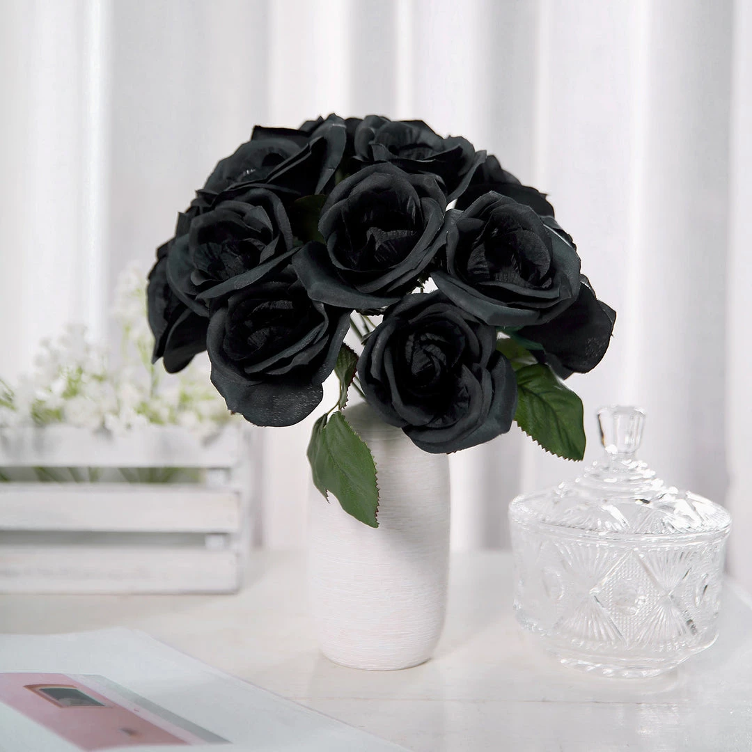 Silkflowersfactory Velvet Rose Bouquet Artificial Flowers- Black 7 Silkflowersfactory Velvet Rose Bouquet Artificial Flowers- Black