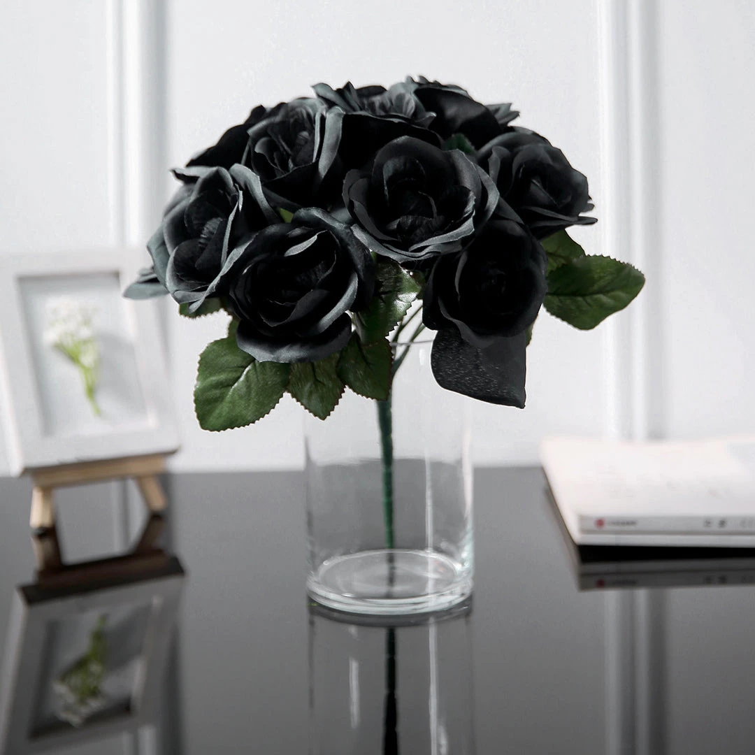 Silkflowersfactory Velvet Rose Bouquet Artificial Flowers- Black 8 Silkflowersfactory Velvet Rose Bouquet Artificial Flowers- Black