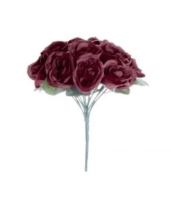 Silkflowersfactory Velvet Rose Bouquet Artificial Flowers- Burgundy Bouquets
