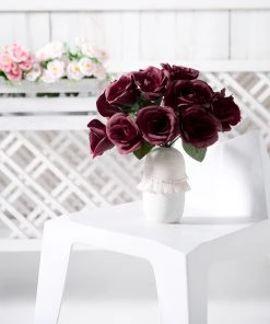 Silkflowersfactory Velvet Rose Bouquet Artificial Flowers- Burgundy Bouquets