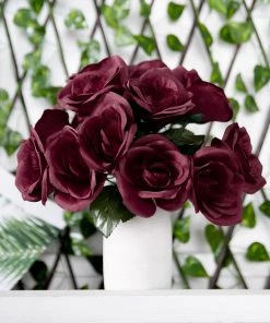 Silkflowersfactory Velvet Rose Bouquet Artificial Flowers- Burgundy Bouquets
