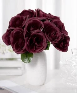 Silkflowersfactory Velvet Rose Bouquet Artificial Flowers- Burgundy Bouquets